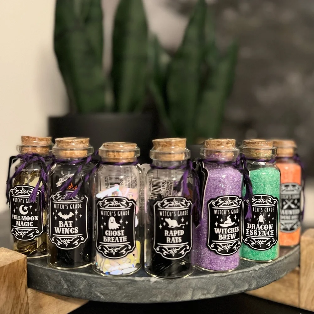 Set Of 7 Target BP Glass Potion Bottles Halloween Home Decor